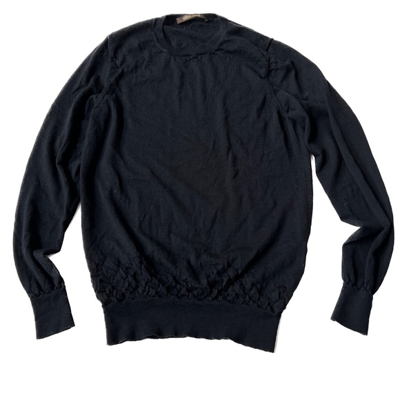 ROBERTO CAVALLI Sweater Pullover Lana Wool lightweight Blue Knit 3D Details Sz M - Picture 3 of 6